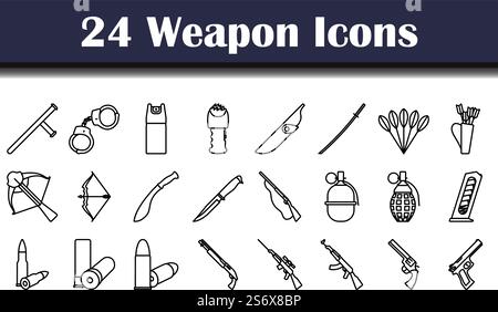Weapon Icon Set. Bold outline design with editable stroke width. Vector Illustration. Stock Vector