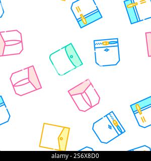 Patch Pocket Clothes Vector Seamless Pattern Color Line Illustration. Patch Pocket Clothes Vector Seamless Pattern Stock Vector