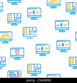 Operating System Pc Vector Seamless Pattern Color Line Illustration. Operating System Pc Vector Seamless Pattern Stock Vector