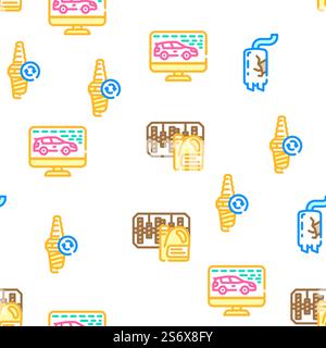 Car Service Technical Maintenance Vector Seamless Pattern Color Line Illustration. Car Service Technical Maintenance Icons Set Vector Stock Vector