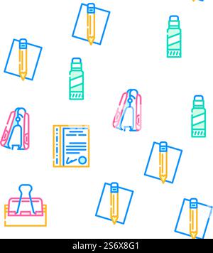 Stationery Equipment Vector Seamless Pattern Color Line Illustration. Stationery Equipment Vector Seamless Pattern Stock Vector