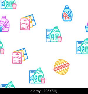 Detergent Washing Vector Seamless Pattern Color Line Illustration. Detergent Washing Vector Seamless Pattern Stock Vector