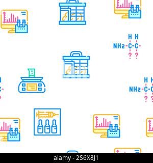Vaccine Production Vector Seamless Pattern Color Line Illustration. Vaccine Production Vector Seamless Pattern Stock Vector