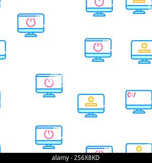 Operating System Pc Vector Seamless Pattern Color Line Illustration. Operating System Pc Vector Seamless Pattern Stock Vector