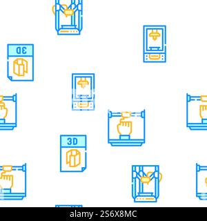 3d Printing Equipment Vector Seamless Pattern Color Line Illustration. 3d Printing Equipment Vector Seamless Pattern Stock Vector