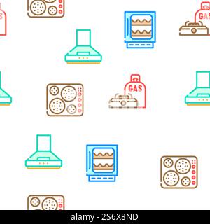 Appliances Domestic Technology Vector Seamless Pattern Color Line Illustration. Appliances Domestic Technology Icons Set Vector Stock Vector