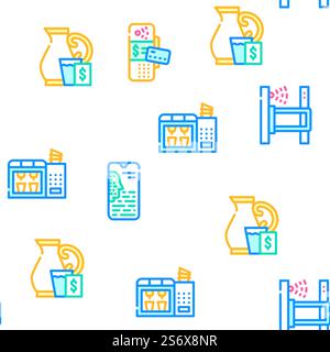 Self Service Buying Vector Seamless Pattern Color Line Illustration. Self Service Buying Vector Seamless Pattern Stock Vector