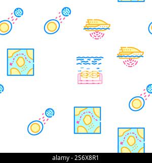 Tidal Power Plant Vector Seamless Pattern Color Line Illustration. Tidal Power Plant Vector Seamless Pattern Stock Vector