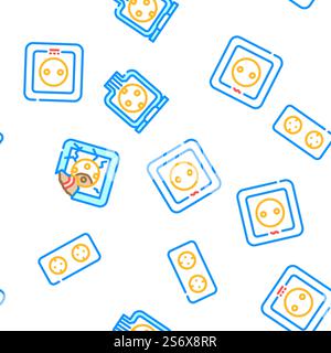 Socket Power Electrical Accessory Vector Seamless Pattern Color Line Illustration. Socket Power Electrical Accessory Icons Set Vector Stock Vector