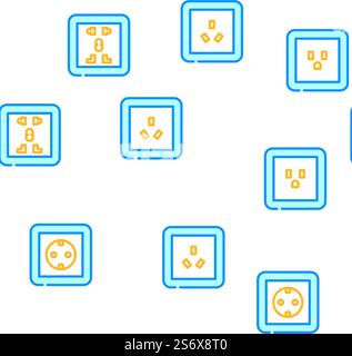 Socket Power Electrical Accessory Vector Seamless Pattern Color Line Illustration. Socket Power Electrical Accessory Icons Set Vector Stock Vector