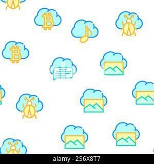 Cloud Service Storage Collection Vector Seamless Pattern Color Line Illustration. Cloud Service Storage Collection Icons Set Vector Stock Vector