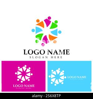 Teamwork connecting people hexagon concept logo symbol icon vector design Stock Vector