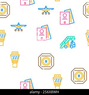 Airport Electronic Equipment Vector Seamless Pattern Color Line Illustration. Airport Electronic Equipment Icons Set Vector Stock Vector