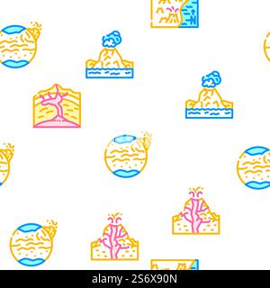 Volcano Lava Eruption Vector Seamless Pattern Color Line Illustration ...