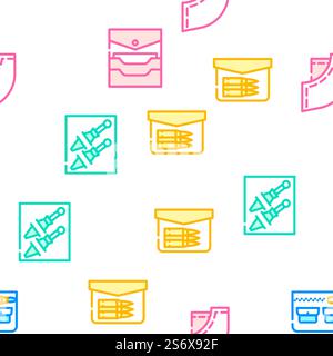 Patch Pocket Clothes Vector Seamless Pattern Color Line Illustration. Patch Pocket Clothes Vector Seamless Pattern Stock Vector