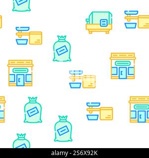 Oil Production Plant Collection Vector Seamless Pattern Color Line Illustration. Oil Production Plant Collection Icons Set Vector Stock Vector