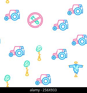 Organic Eco Farming Collection Vector Seamless Pattern Color Line Illustration. Organic Eco Farming Collection Icons Set Vector Stock Vector