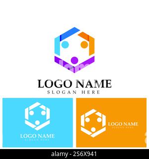 Teamwork connecting people hexagon concept logo symbol icon vector design Stock Vector