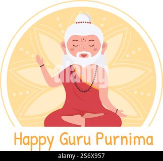 Happy Guru Purnima of Indian Festival to Spiritual and Academic Teachers in Flat Cartoon Flower Background Illustration Stock Vector