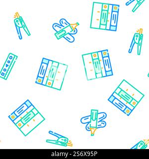 Stationery Equipment Vector Seamless Pattern Color Line Illustration. Stationery Equipment Vector Seamless Pattern Stock Vector