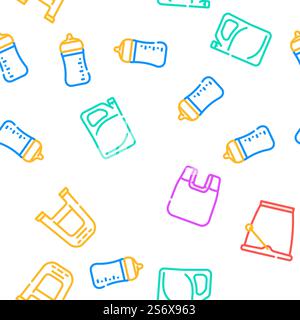 Plastic Accessories Vector Seamless Pattern Color Line Illustration. Plastic Accessories Vector Seamless Pattern Stock Vector