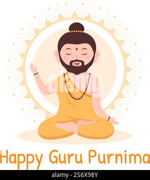 Happy Guru Purnima of Indian Festival to Spiritual and Academic Teachers in Flat Cartoon Flower Background Illustration Stock Vector