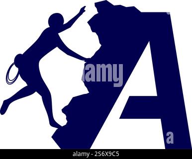 Rock climber logo with alphabet vector flat design Stock Vector