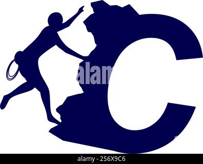Rock climber logo with alphabet vector flat design Stock Vector