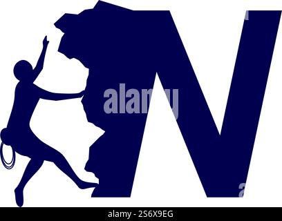 Rock climber logo with alphabet vector flat design Stock Vector