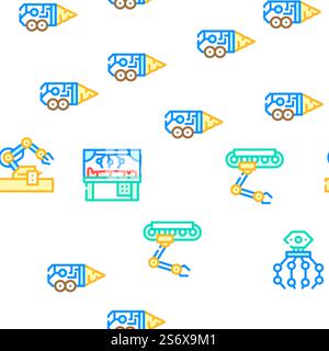 Robot Future Electronic Equipment Vector Seamless Pattern Color Line Illustration. Robot Future Electronic Equipment Icons Set Vector Stock Vector