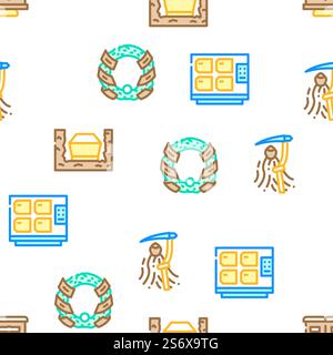 Funeral Dead Ceremony Vector Seamless Pattern Color Line Illustration. Funeral Dead Ceremony Vector Seamless Pattern Stock Vector