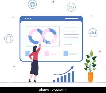Business Workflow Organization and Management Design Illustration with Teamwork process, Deadlines Respect or Efficient Workday Stock Vector
