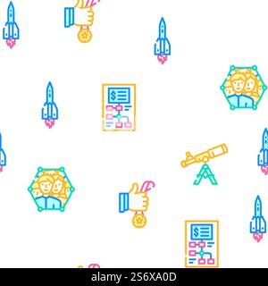 Startup Business Work Vector Seamless Pattern Color Line Illustration. Startup Business Work Vector Seamless Pattern Stock Vector