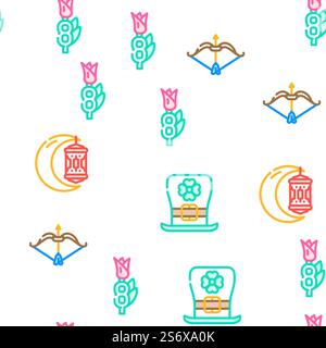 Holidays Celebration Accessories Vector Seamless Pattern Color Line Illustration. Holidays Celebration Accessories Icons Set Vector Stock Vector