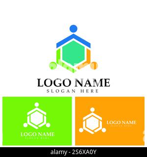 Teamwork connecting people hexagon concept logo symbol icon vector design Stock Vector