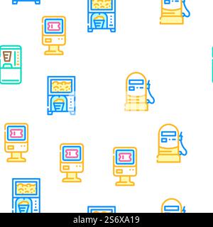 Vending Machine Sale Equipment Vector Seamless Pattern Color Line Illustration. Vending Machine Sale Equipment Icons Set Vector Stock Vector