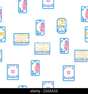 Viewfinder Smartphone Function Vector Seamless Pattern Color Line Illustration. Viewfinder Smartphone Function Icons Set Vector Stock Vector