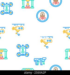 Robot Future Electronic Equipment Vector Seamless Pattern Color Line Illustration. Robot Future Electronic Equipment Icons Set Vector Stock Vector
