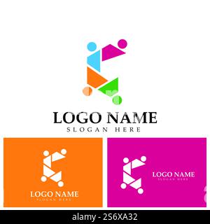 Teamwork connecting people hexagon concept logo symbol icon vector design Stock Vector