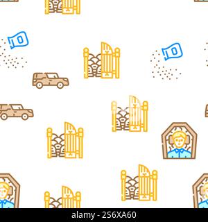 Funeral Dead Ceremony Vector Seamless Pattern Color Line Illustration. Funeral Dead Ceremony Vector Seamless Pattern Stock Vector