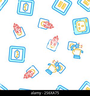 Socket Power Electrical Accessory Vector Seamless Pattern Color Line Illustration. Socket Power Electrical Accessory Icons Set Vector Stock Vector