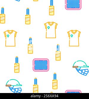Cricket Sport Game Accessory Vector Seamless Pattern Color Line Illustration. Cricket Sport Game Accessory Icons Set Vector Stock Vector