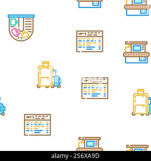 Airport Electronic Equipment Vector Seamless Pattern Color Line Illustration. Airport Electronic Equipment Icons Set Vector Stock Vector