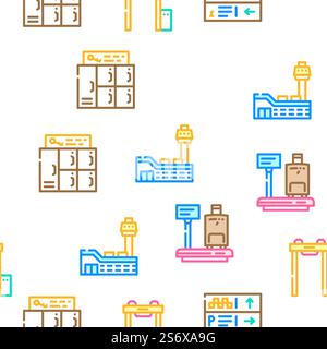 Airport Electronic Equipment Vector Seamless Pattern Color Line Illustration. Airport Electronic Equipment Icons Set Vector Stock Vector