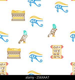 Egypt Civilization Landscape Vector Seamless Pattern Color Line Illustration. Egypt Civilization Landscape Icons Set Vector Stock Vector