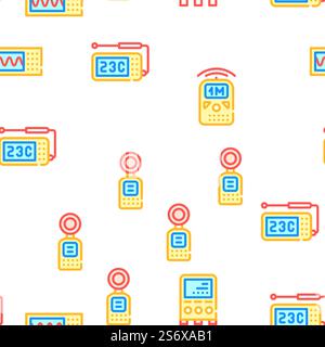 Measuring Equipment Collection Vector Seamless Pattern Color Line Illustration. Measuring Equipment Collection Icons Set isolated illustration Stock Vector