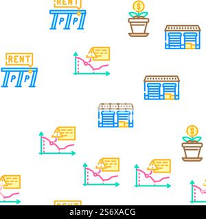 Passive Income Finance Earning Vector Seamless Pattern Color Line Illustration. Passive Income Finance Earning Icons Set Vector Stock Vector