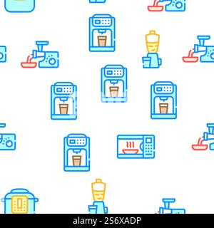 Kitchen Electronics Collection Vector Seamless Pattern Color Line Illustration. Kitchen Electronics Collection Icons Set Vector Illustrations Stock Vector