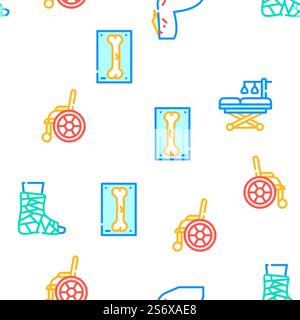 Fracture Accident Collection Vector Seamless Pattern Color Line Illustration. Fracture Accident Collection Icons Set isolated illustration Stock Vector