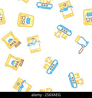 Coffee Machine Barista Equipment Vector Seamless Pattern Color Line Illustration. Coffee Machine Barista Equipment Icons Set Vector Stock Vector